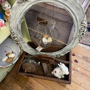 Vintage Egg gathering basket w 3 wooden eggs